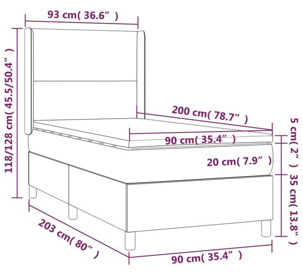 VidaXL krémszínű műbőr rugós ágy matraccal és LED-del 90x200 cm
