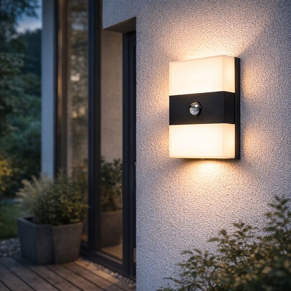 Kültéri fali lámpa fekete IP44 LED-del és mozgásérzékelővel - Dualy