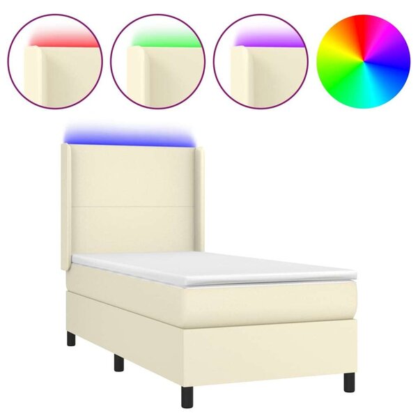 VidaXL krémszínű műbőr rugós ágy matraccal és LED-del 90x200 cm