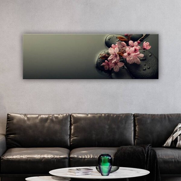 70x40 cm - Fekete kövek rózsaszín szírmok vászonkép