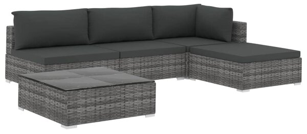 5-részes szürke polyrattan kerti bútorszett párnákkal