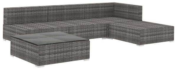 5-részes szürke polyrattan kerti bútorszett párnákkal