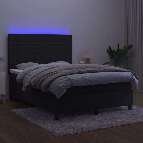 VidaXL Ágy - Fekete Bársony - 140x200 cm - LED-es
