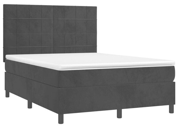 VidaXL Ágy - Fekete Bársony - 140x200 cm - LED-es