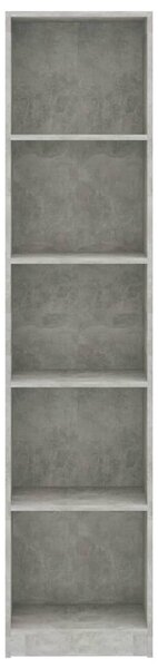 5-szintes betonszürke szerelt fa könyvszekrény 40 x 24 x 175 cm