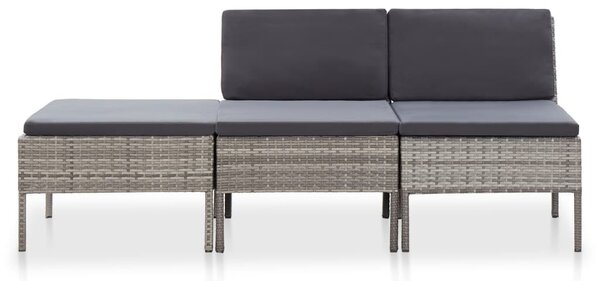 3-részes szürke polyrattan kerti ülőgarnitúra párnákkal