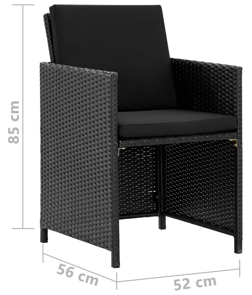VidaXL 9 részes fekete polyrattan kültéri étkezőszett párnákkal