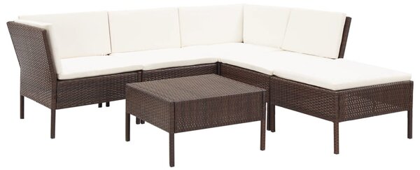 6-részes barna polyrattan kerti bútorszett párnákkal