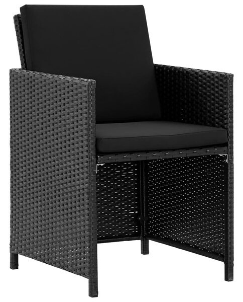 VidaXL 9 részes fekete polyrattan kültéri étkezőszett párnákkal