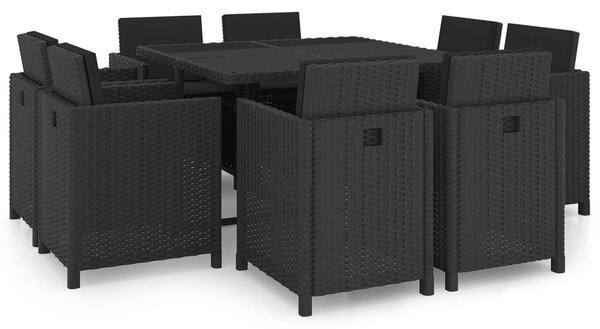VidaXL 9 részes fekete polyrattan kültéri étkezőszett párnákkal