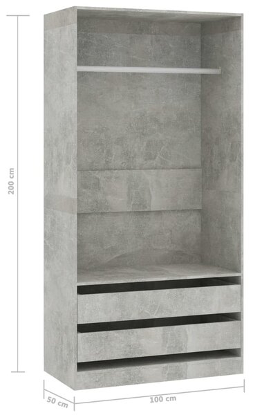 Betonszürke szerelt fa ruhásszekrény 100 x 50 x 200 cm