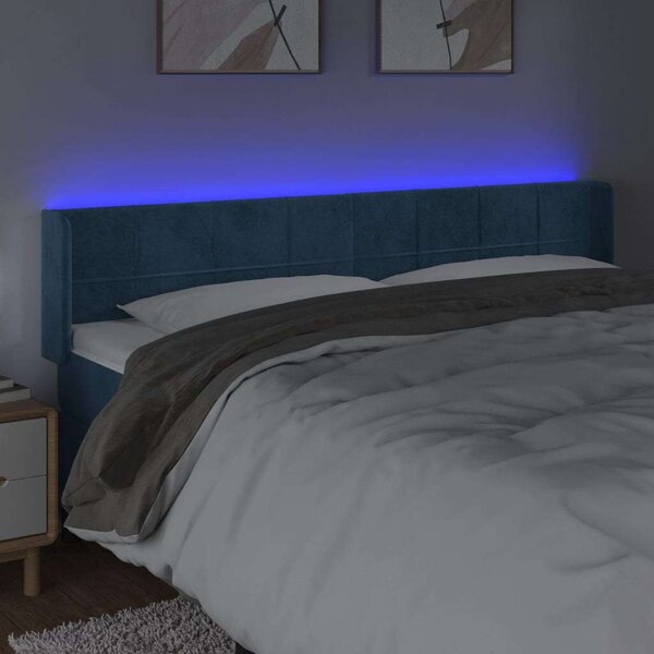 VidaXL sötétkék bársony LED-es fejtámla 183 x 16 x 78/88 cm