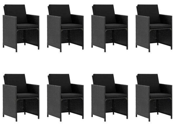 VidaXL 9 részes fekete polyrattan kültéri étkezőszett párnákkal
