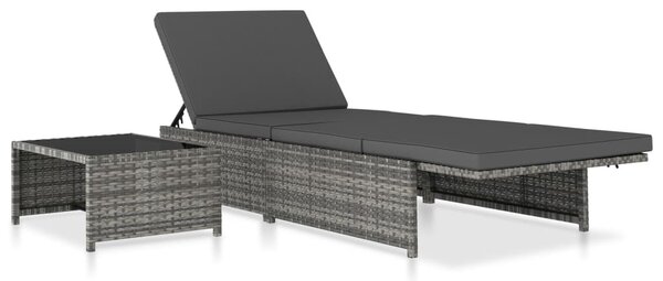 2 db szürke polyrattan dönthető kerti szék asztallal