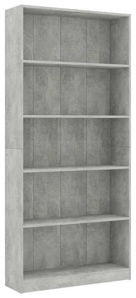 5-szintes betonszürke szerelt fa könyvszekrény 80 x 24 x 175 cm