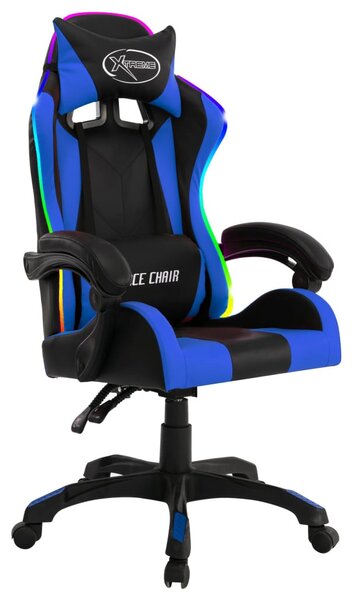 Kék és fekete műbőr versenyszék RGB LED-világítással