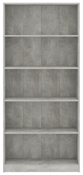 5-szintes betonszürke szerelt fa könyvszekrény 80 x 24 x 175 cm
