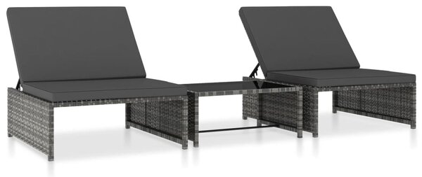 2 db szürke polyrattan dönthető kerti szék asztallal