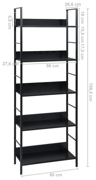 5 szintes fekete szerelt fa könyvespolc 60 x 27,6 x 158,5 cm