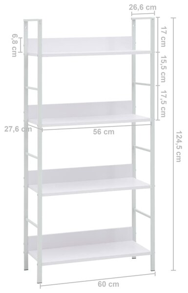 4 szintes fehér szerelt fa könyvespolc 60 x 27,6 x 124,5 cm