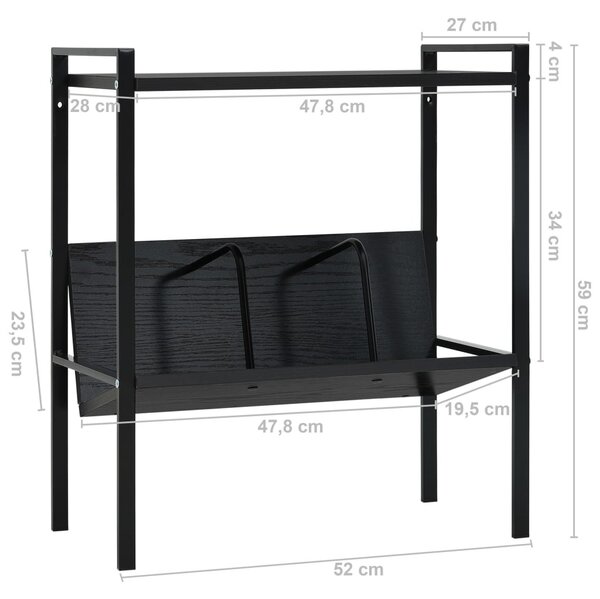 2-szintes fekete szerelt fa könyvespolc 52 x 28 x 59 cm