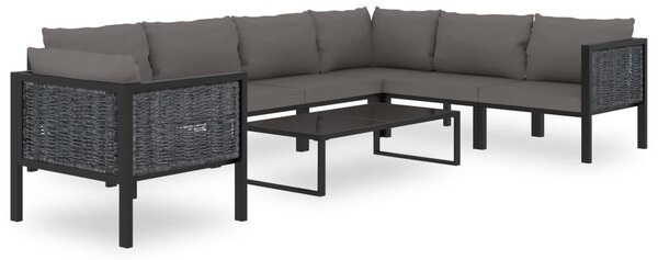 Antracitszürke polyrattan sarokkanapé-elem bal oldali karfával