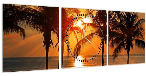 Pálmafa a naplementében képe (órával) (90x30 cm)