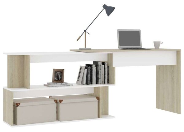 VidaXL Sarok Íróasztal - Fehér/Sonoma - 200x50x76 cm