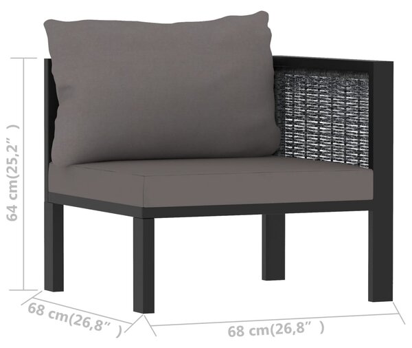 Antracitszürke polyrattan sarokkanapé-elem bal oldali karfával
