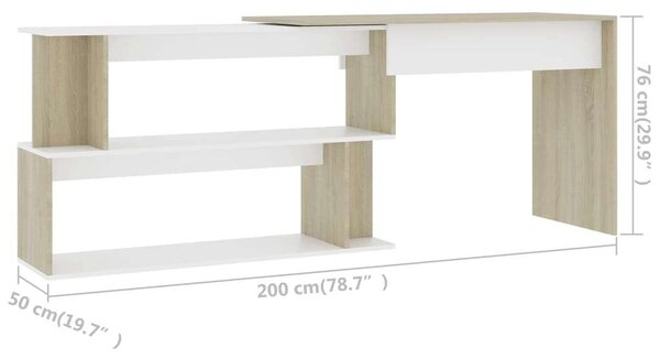 VidaXL Sarok Íróasztal - Fehér/Sonoma - 200x50x76 cm