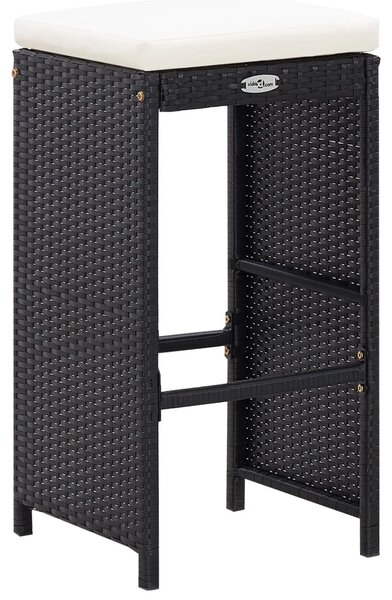 VidaXL 7 részes fekete polyrattan kerti bárszett párnákkal