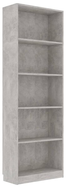 5-szintes betonszürke szerelt fa könyvszekrény 60 x 24 x 175 cm
