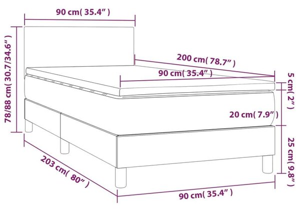 VidaXL barna szövet rugós és LED-es ágy matraccal 90x200 cm