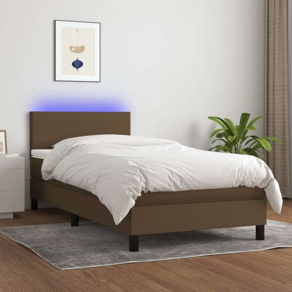 VidaXL barna szövet rugós és LED-es ágy matraccal 90x200 cm