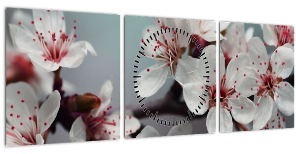 Virágos kép - piros (órával) (90x30 cm)