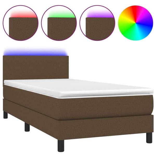 VidaXL barna szövet rugós és LED-es ágy matraccal 90x200 cm