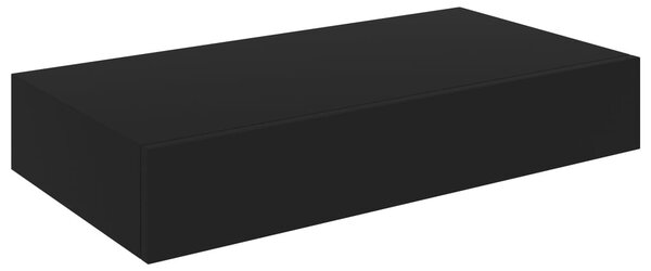 Fekete lebegő fali polc fiókkal 48 x 25 x 8 cm