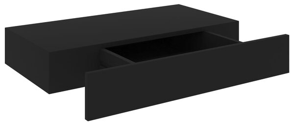 Fekete lebegő fali polc fiókkal 48 x 25 x 8 cm