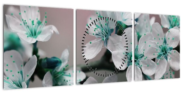 Virágos kép - türkiz (órával) (90x30 cm)