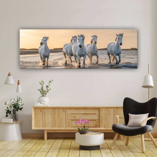 70x40 cm - Fehér lovak vágtáznak vászonkép