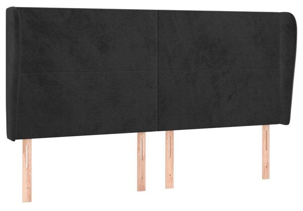 VidaXL Fekete Bársony Ágyfejtámla Szárnyakkal - 183x23x118/128 cm