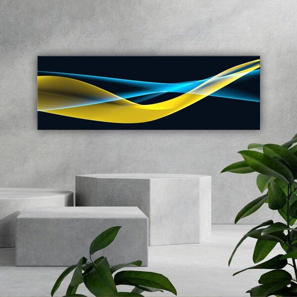 70x40 cm - Kék és sárga lágy absztrakt hullám vászonkép