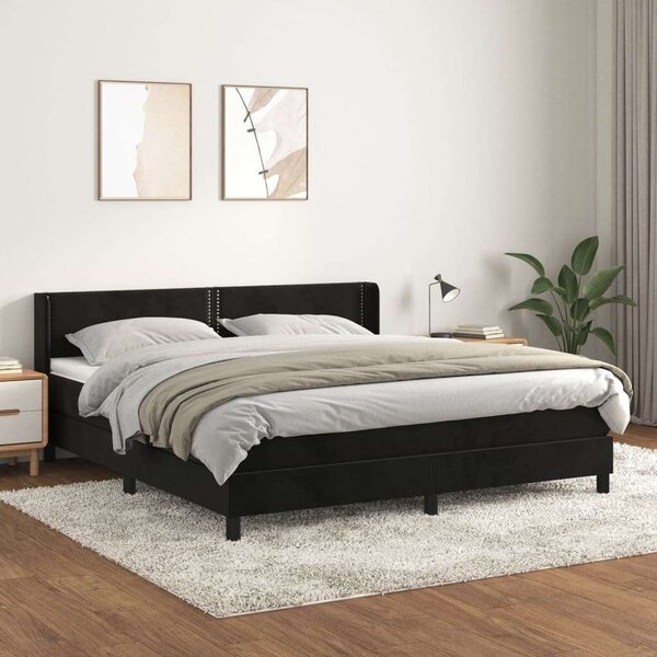 VidaXL Bársony Ágy Matraccal - 180x200 cm - Fekete
