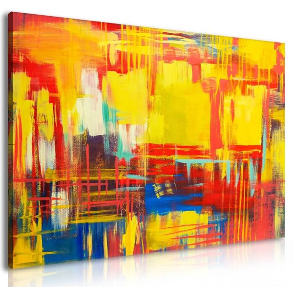 70x40 cm - Sárga piros kék absztrakt színkavalád vászonkép