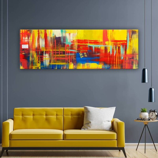 70x40 cm - Sárga piros kék absztrakt színkavalád vászonkép