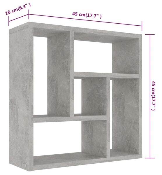 Betonszürke szerelt fa fali polc 45,1 x 16 x 45,1 cm