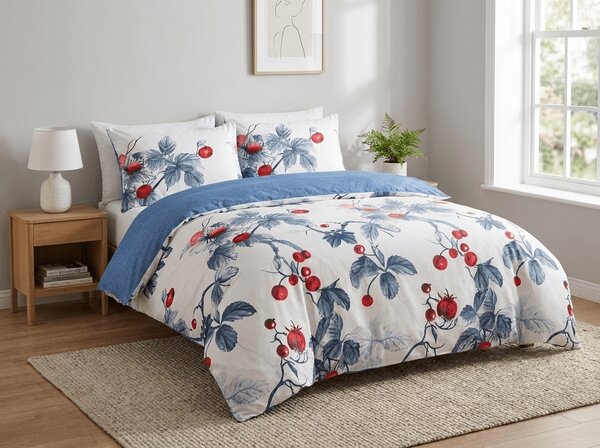 Flanel mikroszálas ágyneműhuzat BERRY BLOOM fehér-kék Ágyneműhuzat mérete: 70 x 90 cm | 140 x 200 cm