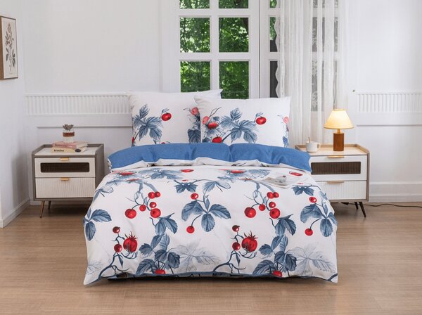Flanel mikroszálas ágyneműhuzat BERRY BLOOM fehér-kék Ágyneműhuzat mérete: 70 x 90 cm | 140 x 200 cm