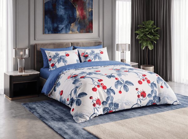 Flanel mikroszálas ágyneműhuzat BERRY BLOOM fehér-kék Ágyneműhuzat mérete: 70 x 90 cm | 140 x 200 cm