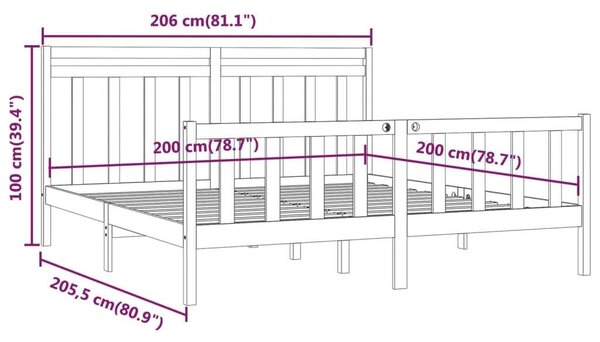 VidaXL fekete tömör fenyőfa ágykeret 200x200 cm